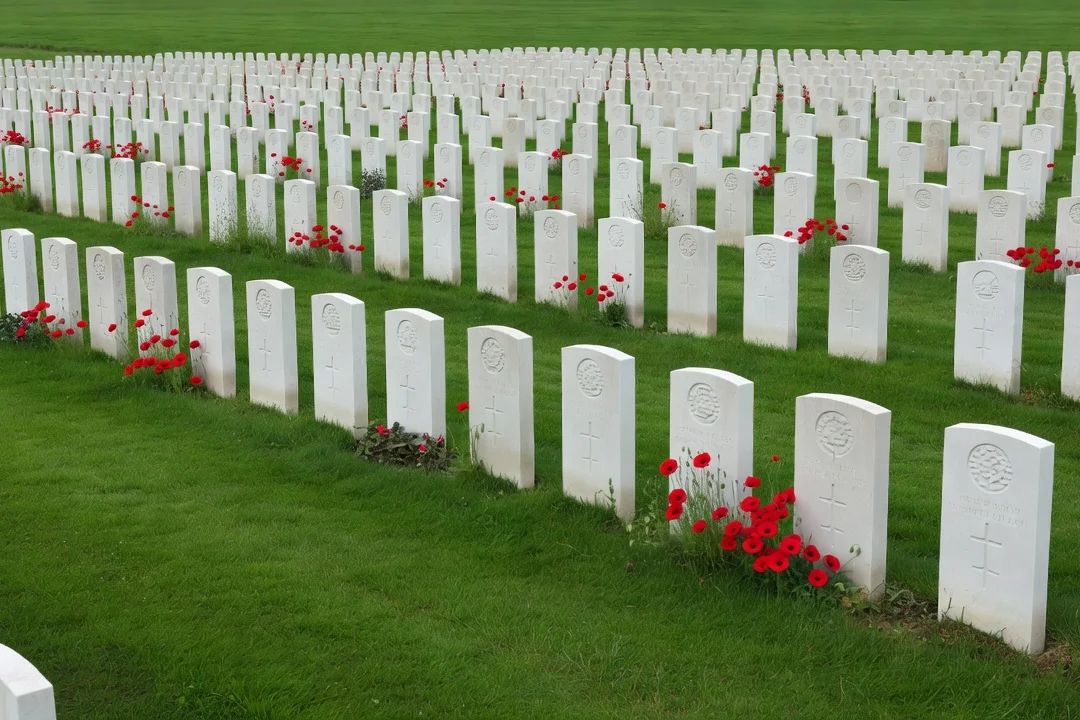 Rows of Commonwealth War Graves headstones in a First World War military cemetery