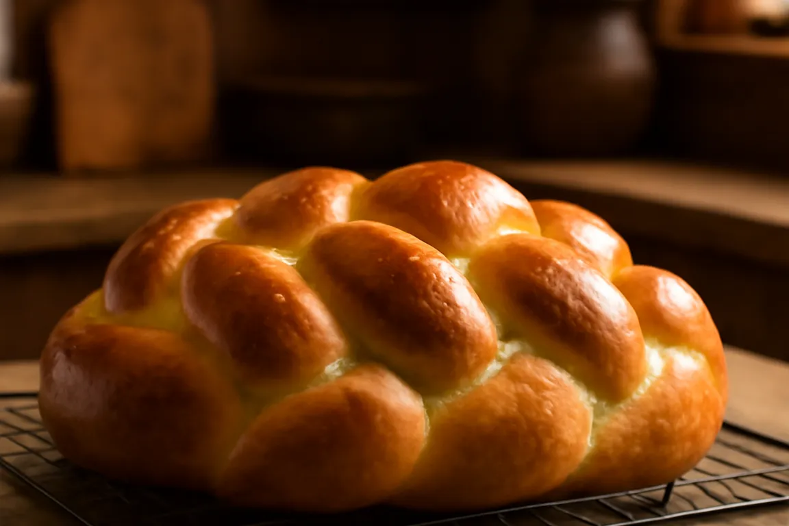 Ukrainian-Canadian family gathered around a table with lit kolach bread during Svyata Vechera Christmas Eve supper