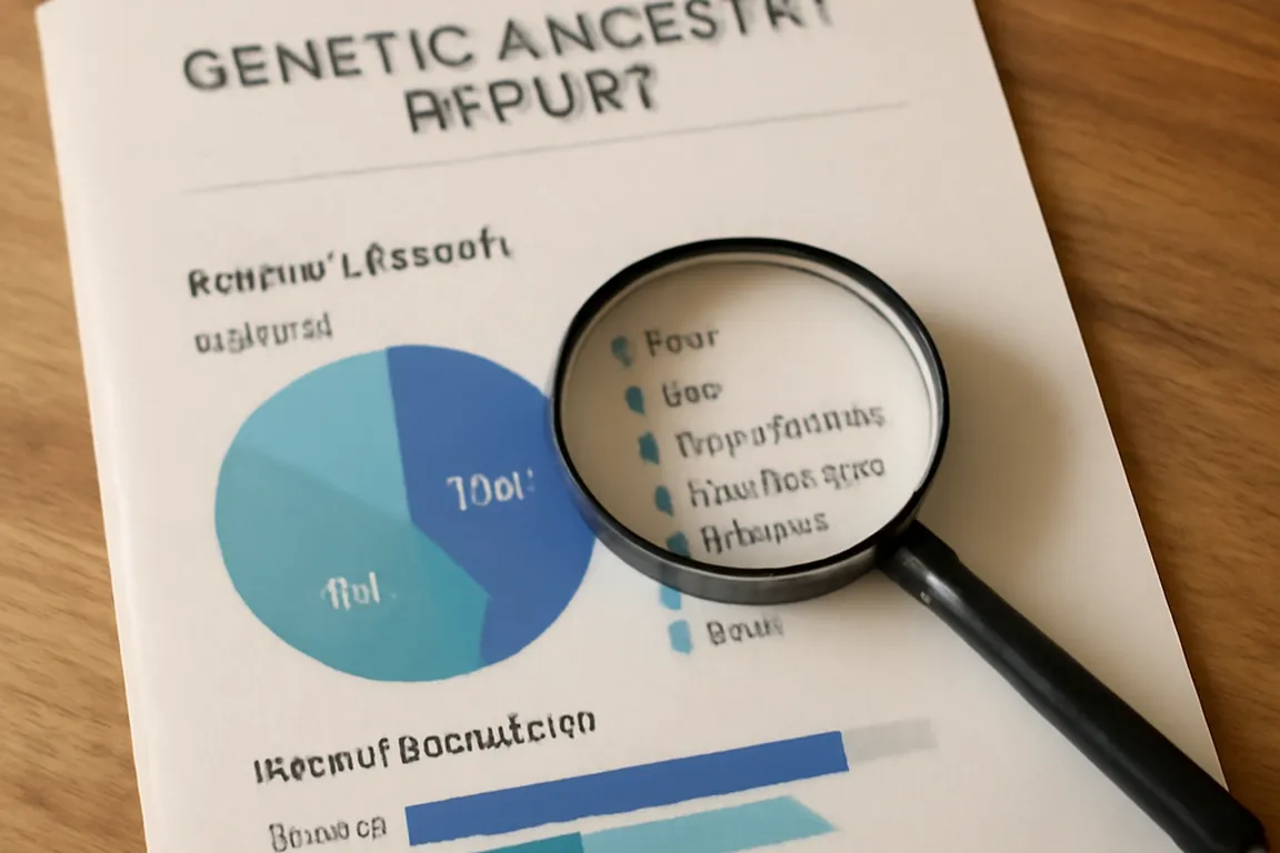 Family tree chart alongside a DNA test kit box representing combined genealogy research methods