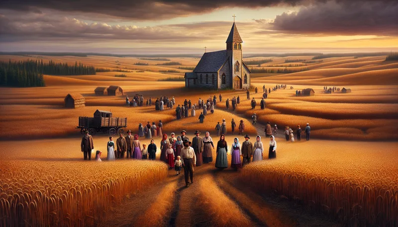 Ukrainian immigrant families arriving at a Canadian prairie homestead