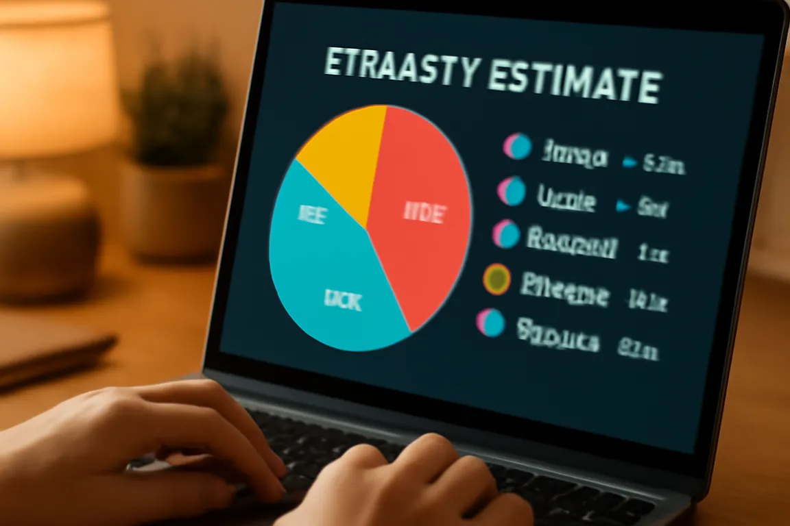 Laptop screen showing a colorful DNA ethnicity estimate pie chart with Eastern European regions highlighted