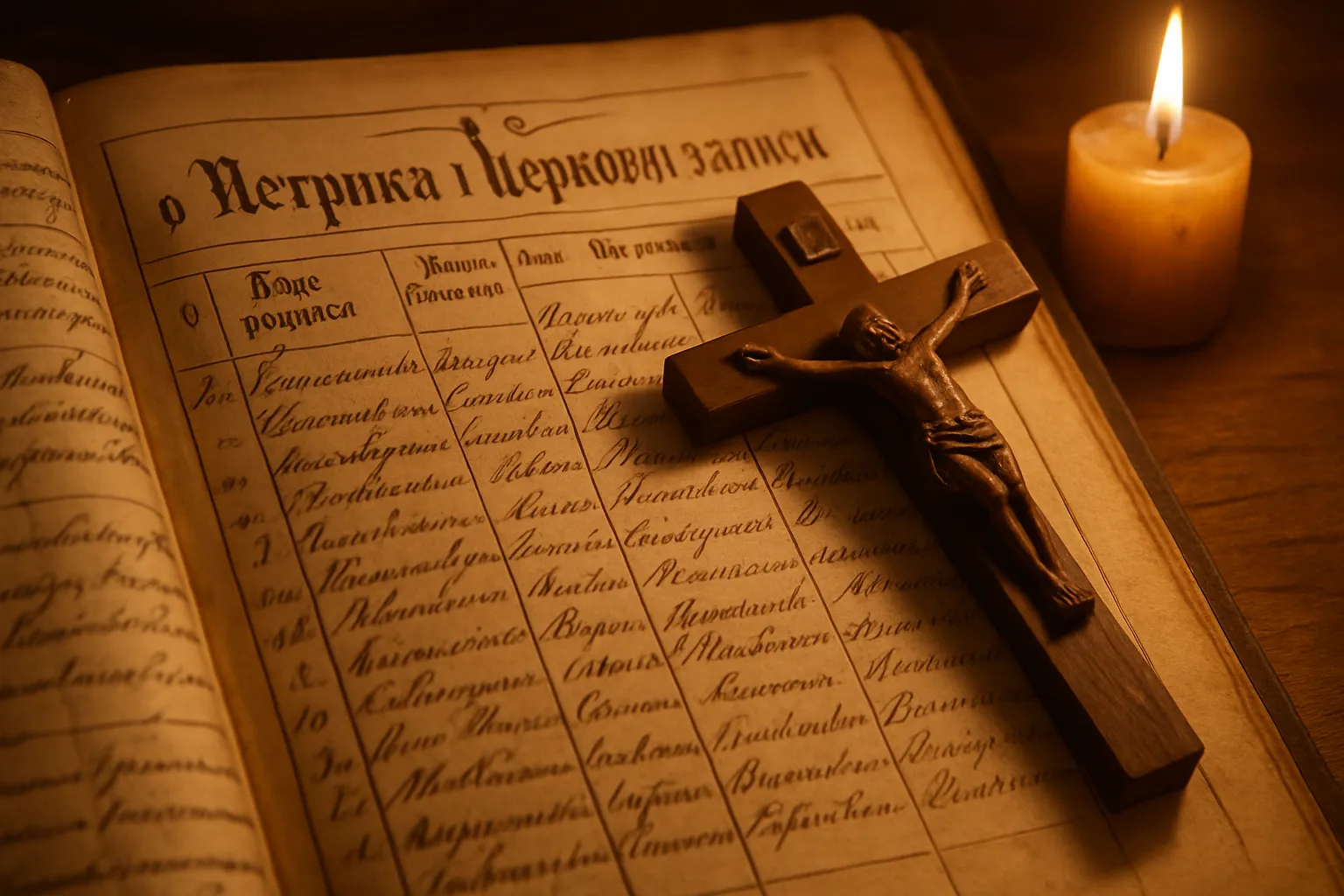 Old Ukrainian church metrical books with Cyrillic handwriting used for genealogy research
